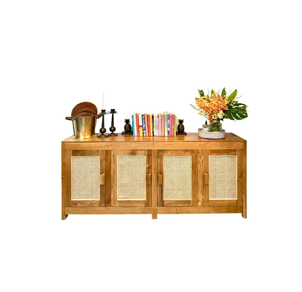 Teak rattan online sideboard