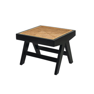 black teak and rattan square side table or stool. Based on the mid century design classic of Pierre Jeanneret