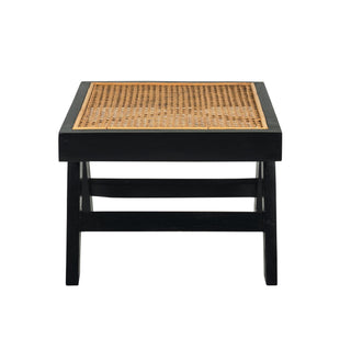 black teak and rattan square side table or stool. Based on the mid century design classic of Pierre Jeanneret