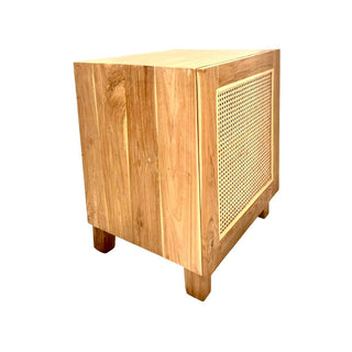 Reclaimed Teak and Rattan Bedside Table